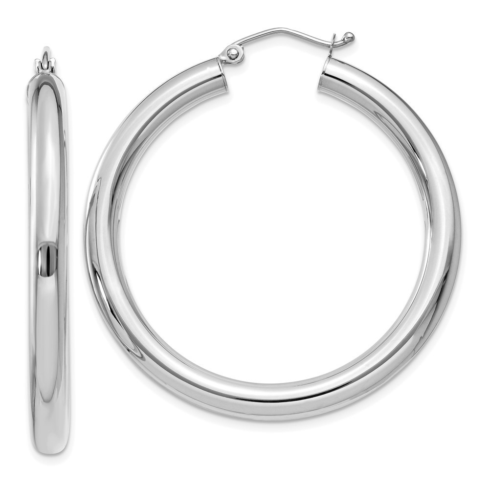 14k White Gold Polished 4mm Lightweight Tube Hoop Earrings